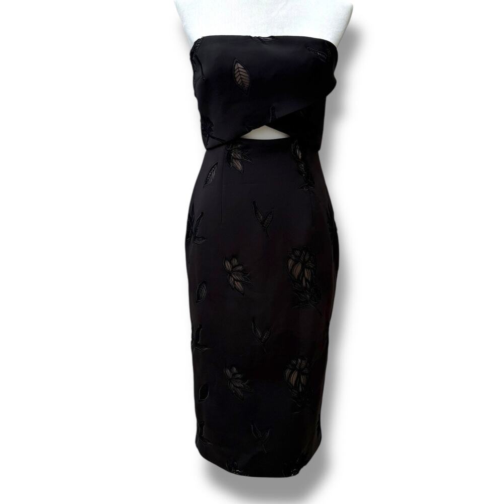 Monique Lhuillier Black Strapless Cutout Midi Dress
